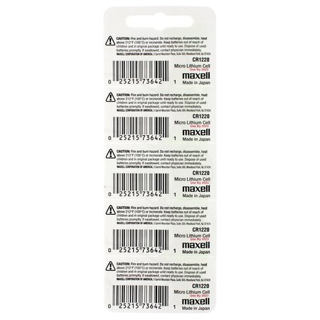 Maxell 3V Lithium Coin Cell Battery CR1220 Replaces DL1220, BR1220, PK 5 MCR1220